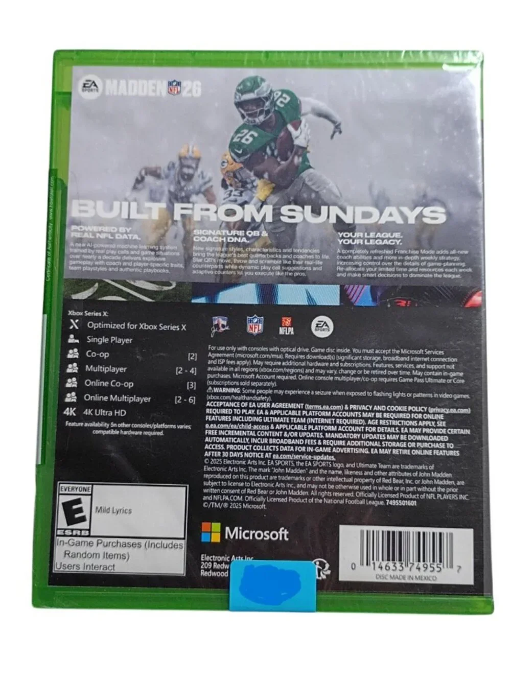 Ea Sports Madden NFL 26 Xbox Series X Video Game Case Disc Green 2025